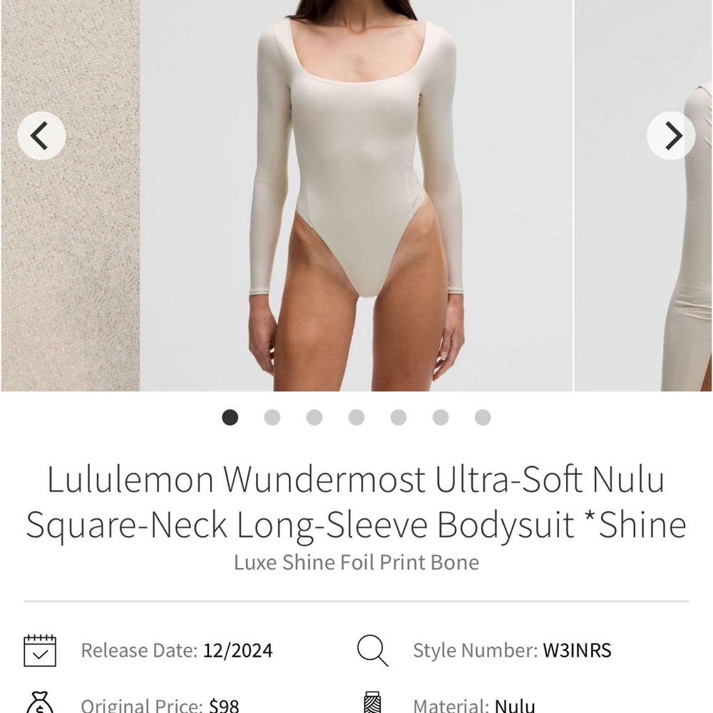 [SOLD] NWT Lululemon Wundermost Nulu Square Neck Bodysuit *Shine